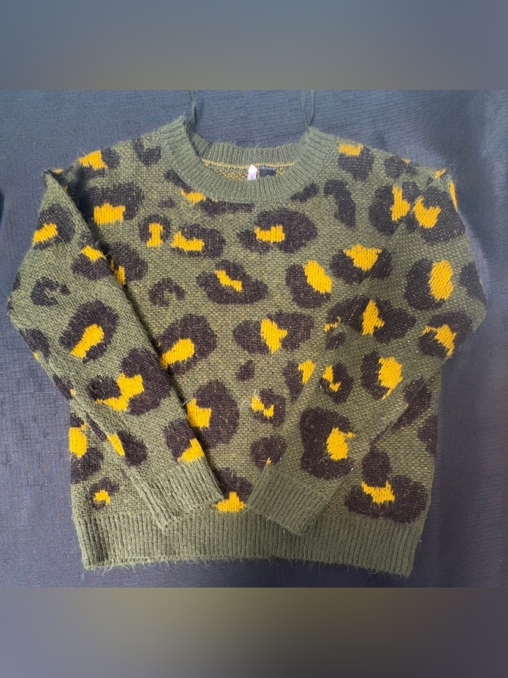 Love by Design Olive Green Leopard Print Crewneck Sweater - Women’s Size SM